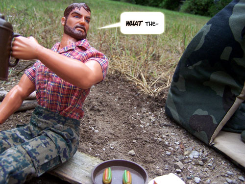 Buddy Jim is startled at the interruption...