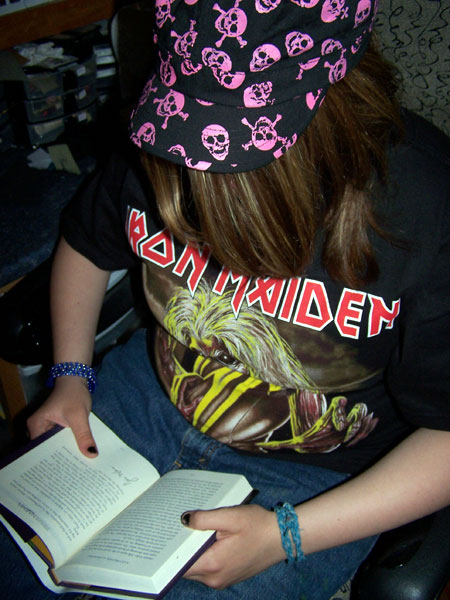 Katherine is lost in her book...